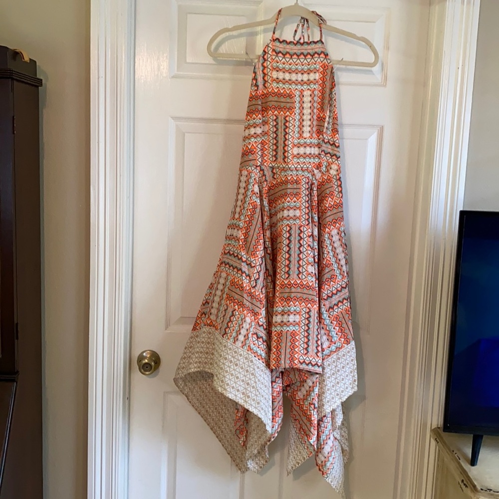 Sketchbook Halter Dress with Handkerchief Hem